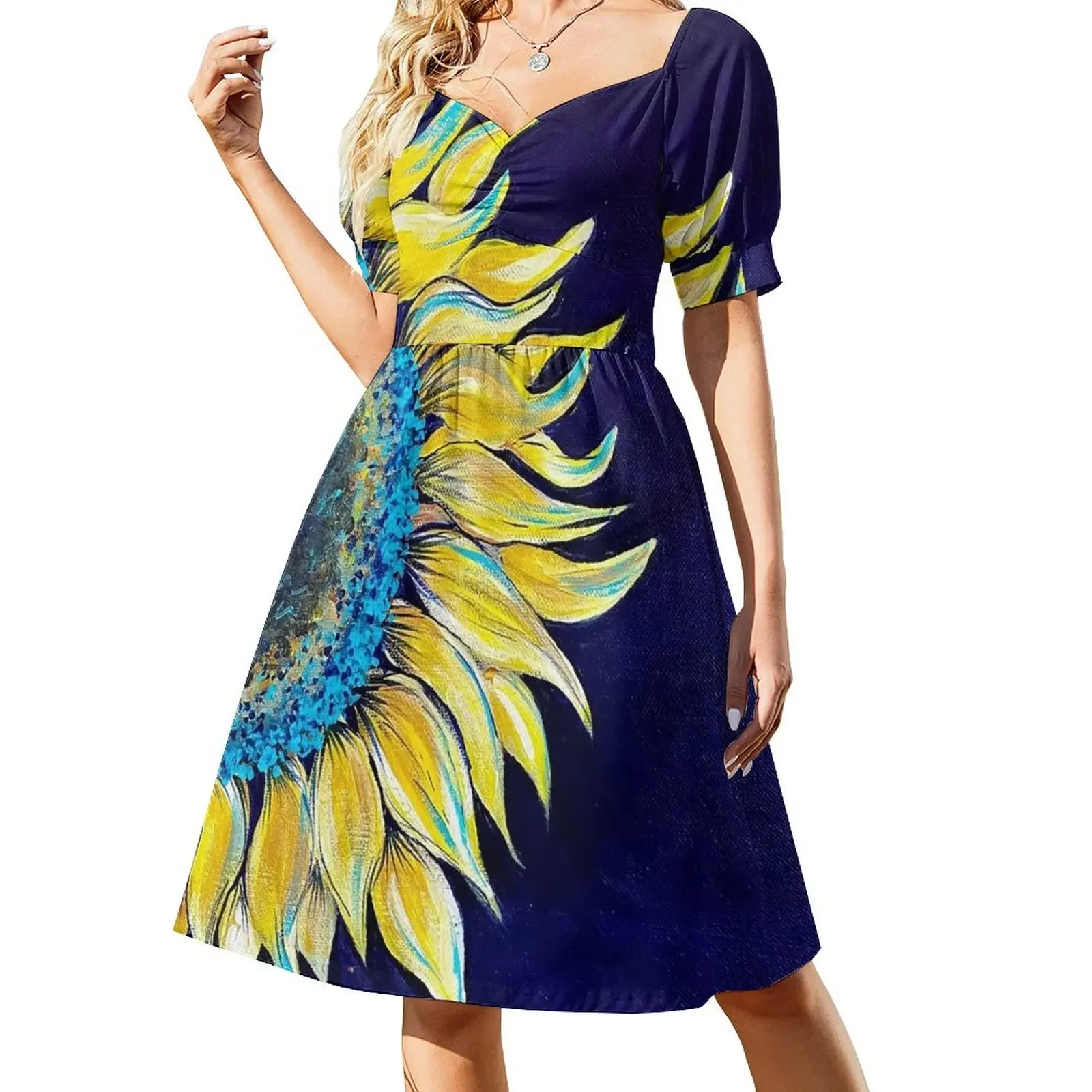 

Sunflower on Canvas Short-Sleeved Dress elegant party dress for women 2025 loose women's dress ladies dresses for women 2025