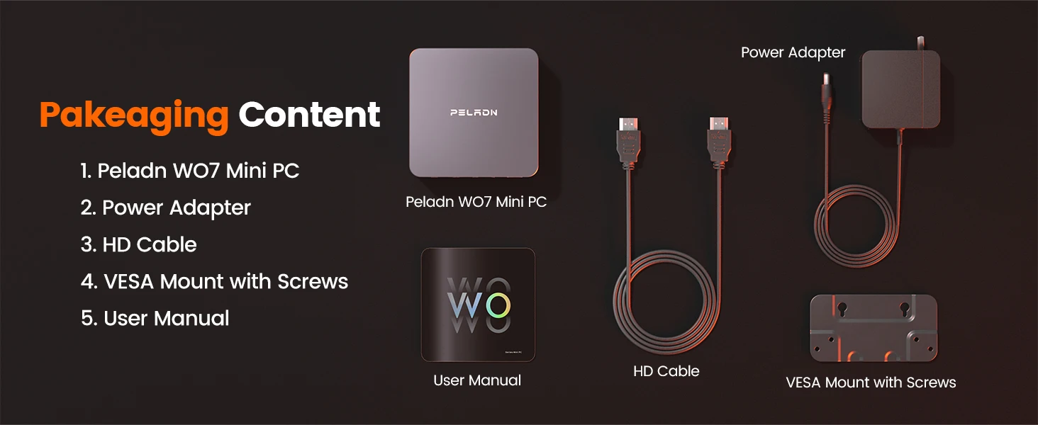 PELADN WO7 Mini PC AMD Ryzen 7 7735U (8C/16T, up to 4.75Ghz) 16GB DDR5+1TB SSD WiFi6 BT5.2 Quadruple-Display Mini Computer