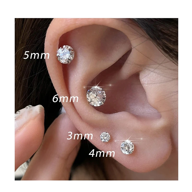 Korean Fashion Tiny Clear Crystal Tragus Stud Earrings for Women Exquisite Sparkling Purple/White Crystal Ear Piercing Jewelry