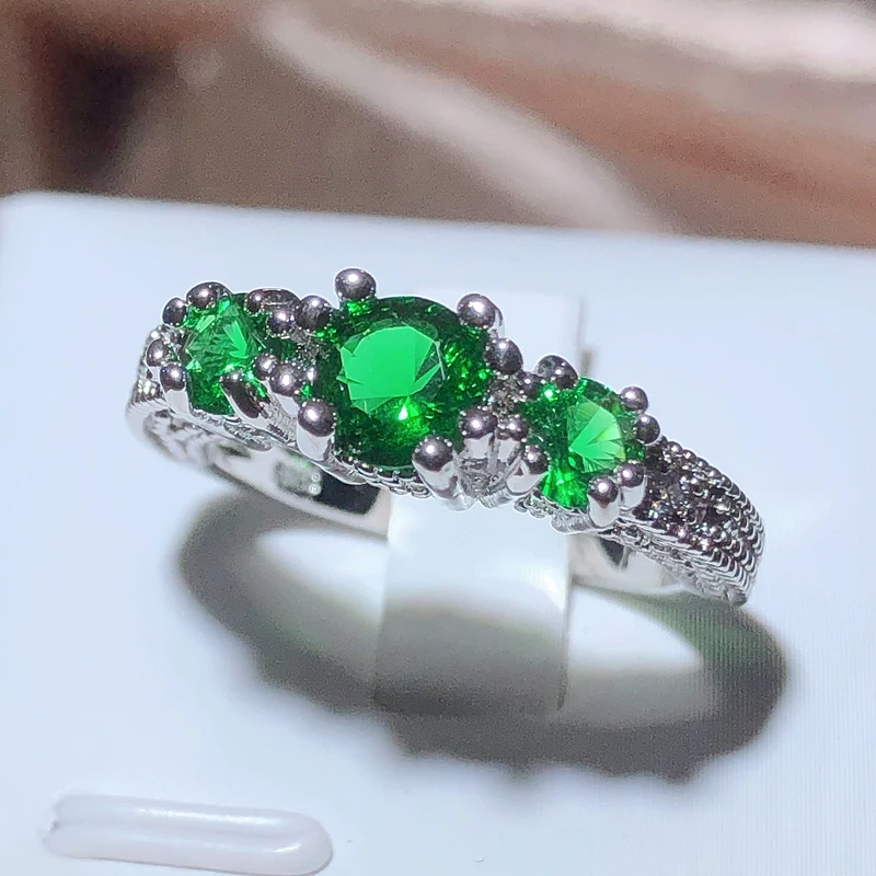 Vintage Silver Color Wedding Rings For Women 925 Stamp Fashion Green Zircon Engagement Promise Ring Crystal Multicolor Birthston