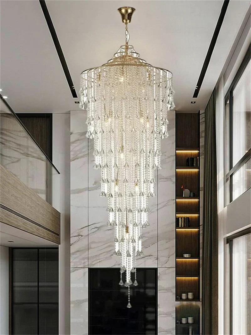 French chandelier luxury hotel engineering custom crystal chandelier staircase loft LED lighting