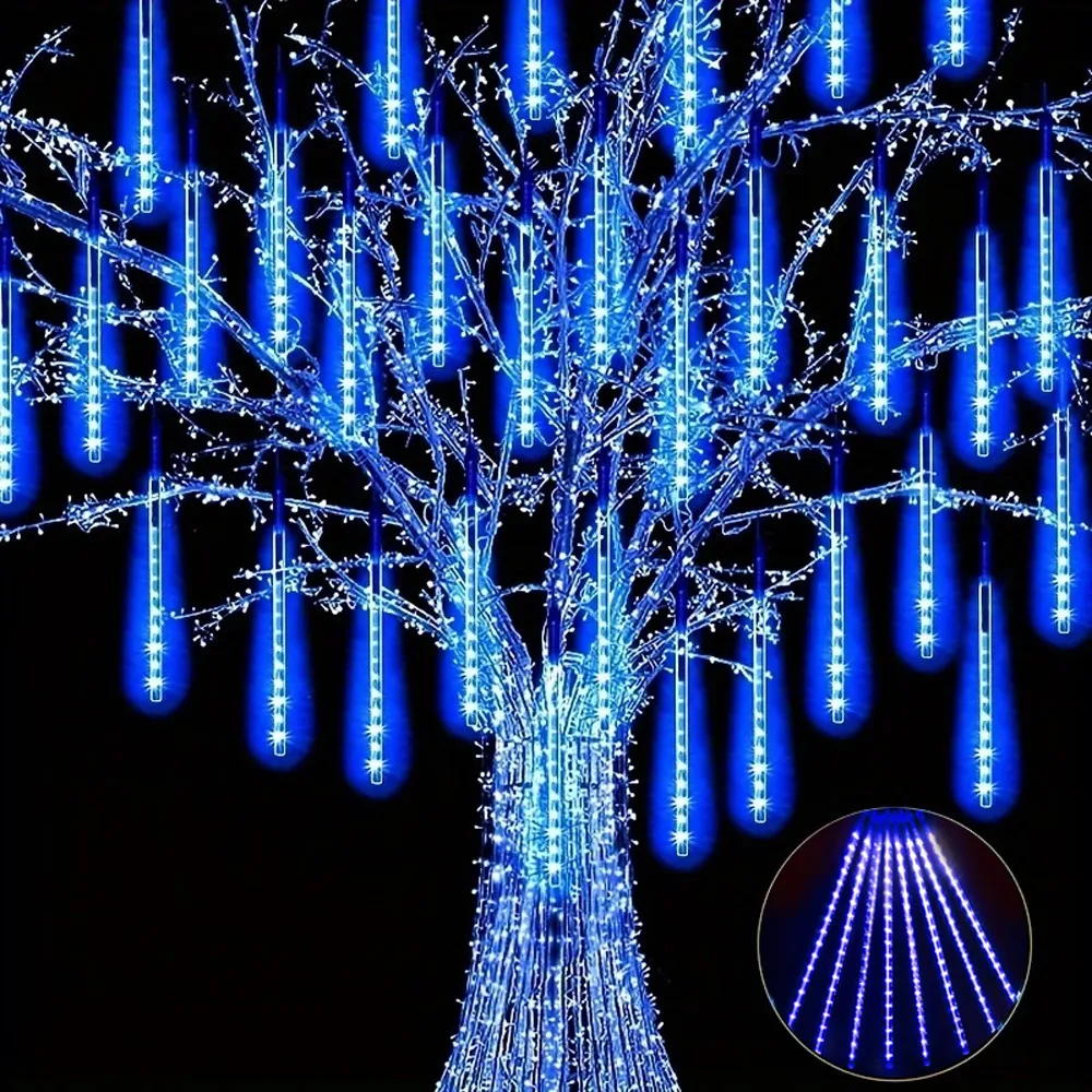 

Battery Powered LED Meteor Shower Rain Lights Falling Raindrop Fairy String Light for Christmas Halloween Holiday Wedding Party