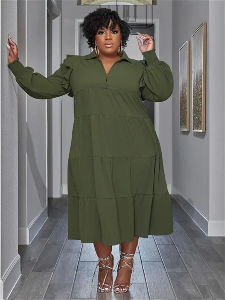 Wmstar Plus Size Women Clothing Dresses Women Petals Long Sleeve Loose Solid Elegant Maxi Shirts Dress Wholesale Dropshipping