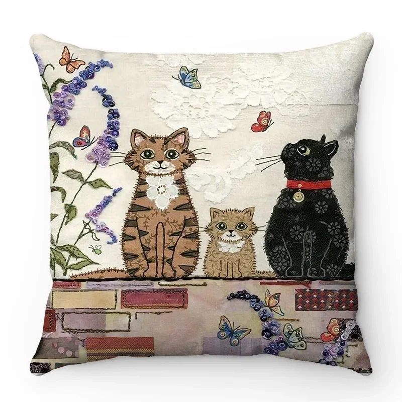 Cartoon Cat Pillow Cover 45x45cm Cute Black Cats Cushion Cover Home Decor Pillowcase Sofa Throw Pillow Case Animals Cushion Case