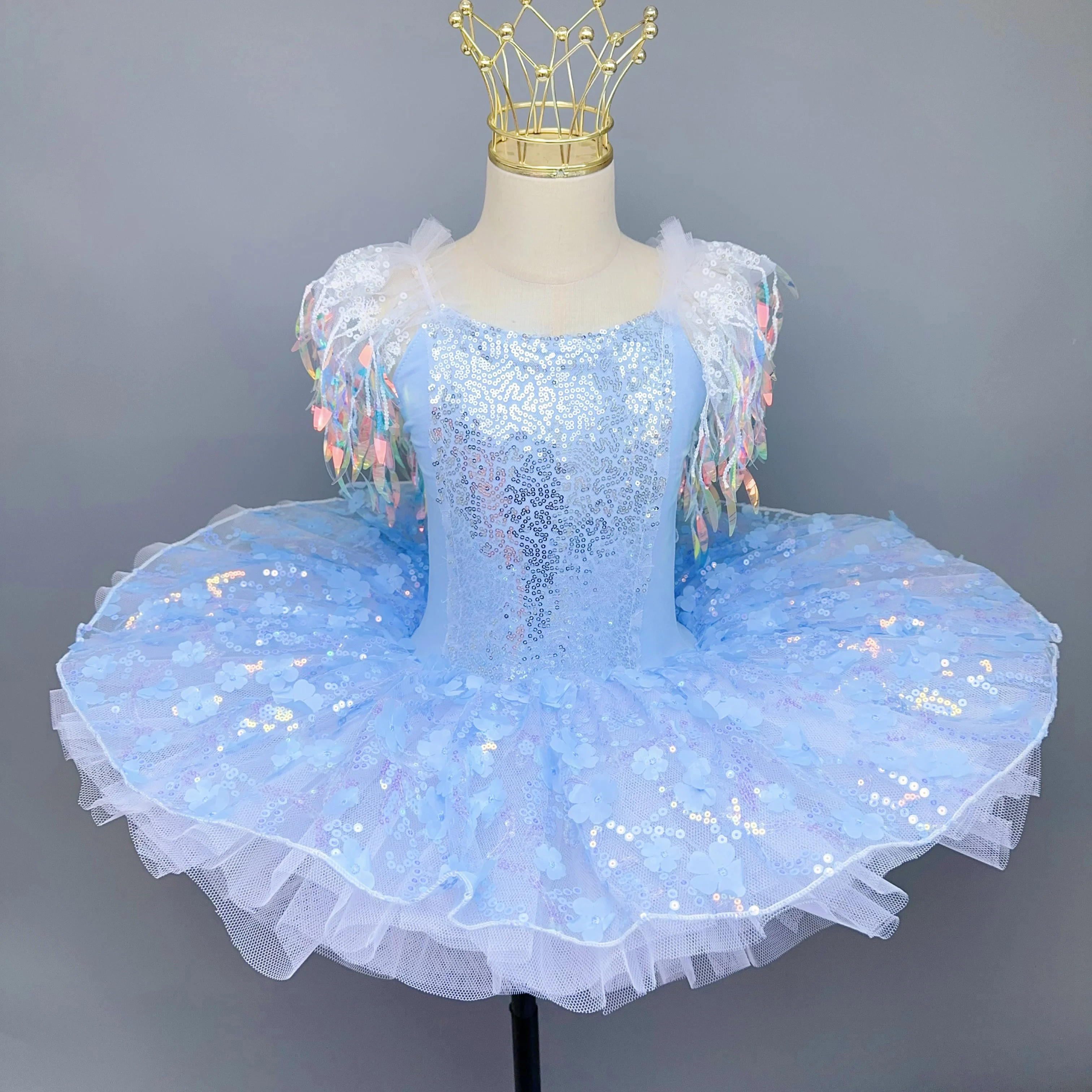 Vestido infantil de baile com lantejoulas, vestido de princesa para meninas, roupa de dança moderna infantil