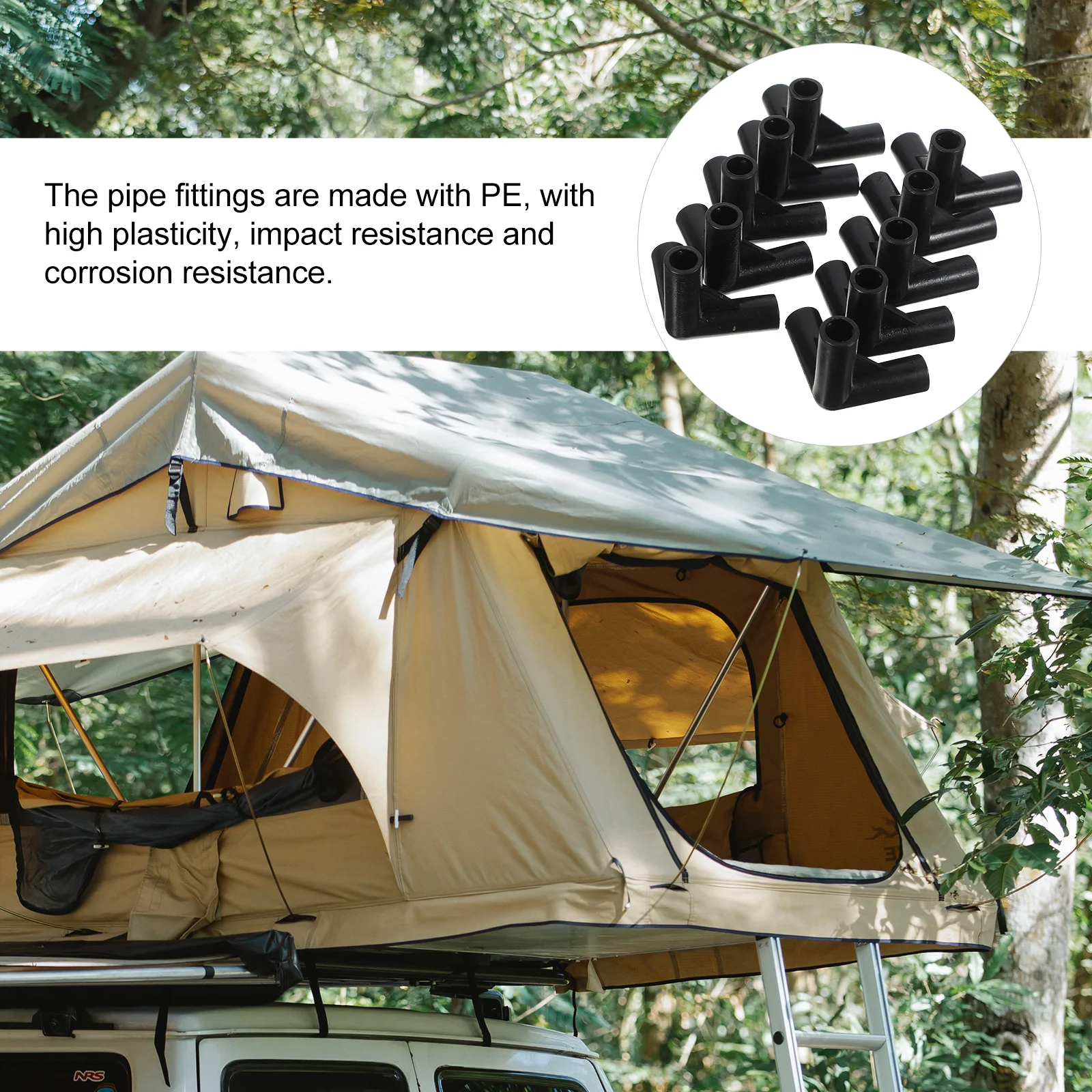 24pcs อุปกรณ์เต็นท์ 8.0 สีดํามุมขวา TEE Joint Canopy เปลี่ยนชิ้นส่วนอุปกรณ์ท่อพลาสติกทนทานติดตั้งง่าย