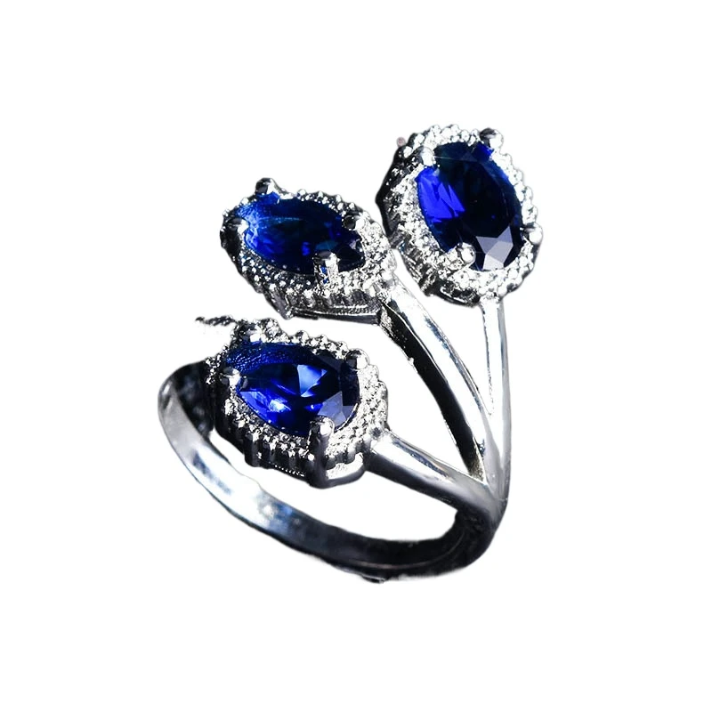 Celebrity-An Open-style Engagement Ring Featuring Imitation Natural Tanzanite Sapphires and Full Diamonds Suitable for A Couple.