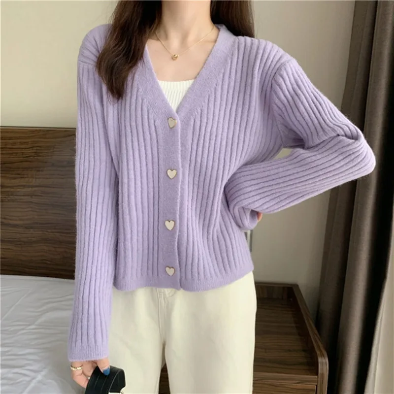 Women Autumn Simplicity Fashion Knitting Solid Color Cardigan V-neck Long Sleeve Knitwear Ladies Casual Appear Thin Trend Tops