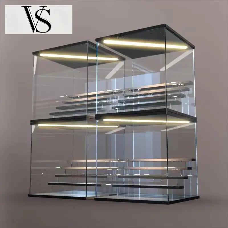 Toys and Model Car Showcase Transparent Figure Acrylic Display Cabinet with LED Dustproof Lights, Box Storage with Steps,