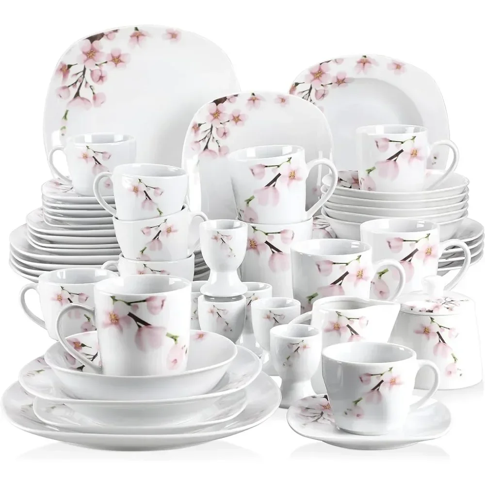 

Mugs Dish 50-Piece Porcelain Dinnerware Set Complete Tableware Bowls Plates Dinner Sets freight free