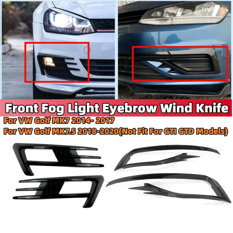 

Glossy Black/Carbon Fiber Look Facelift Front Bumper Fog Light Grille Cover Trim Wind Knife For VW Golf 7 MK7 MK7.5