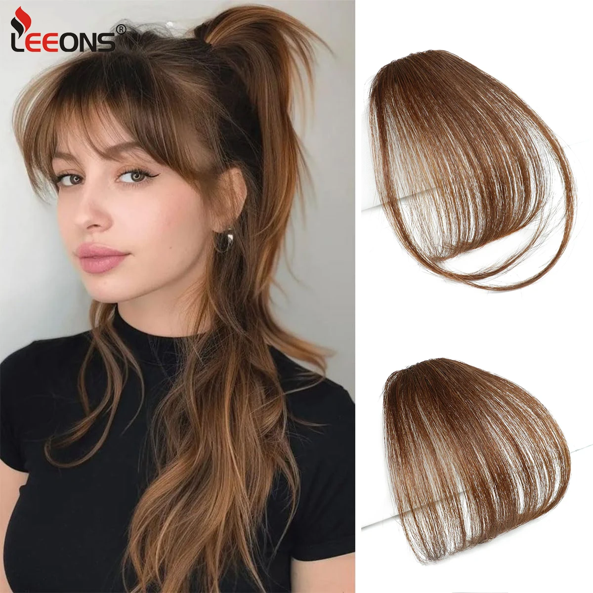 Cheap Synthetic Hair Wispy Bangs Clip In Hair Extensions Natural Brown Black Air Bangs Fringe With Temples Hairpieces For Women