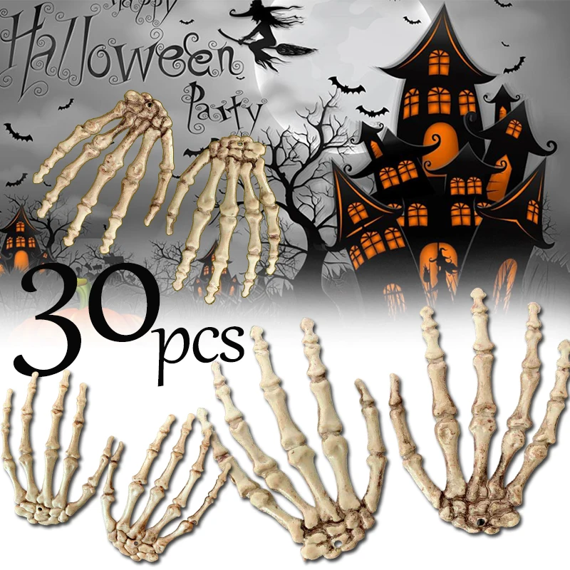 Halloween Skeleton Hand Scary Realistic Size Hand Bone Skull Decors Zombie Party Haunted House Halloween Terror Decoration Props