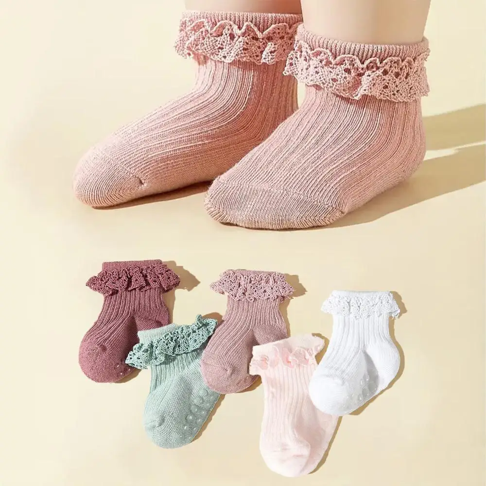 5 Pairs/lot Baby Girl Ankle Socks Breathable Cotton Mesh Lace Ruffle Princess Short Socks for Toddler Kids Girls 0‑5 Years Old