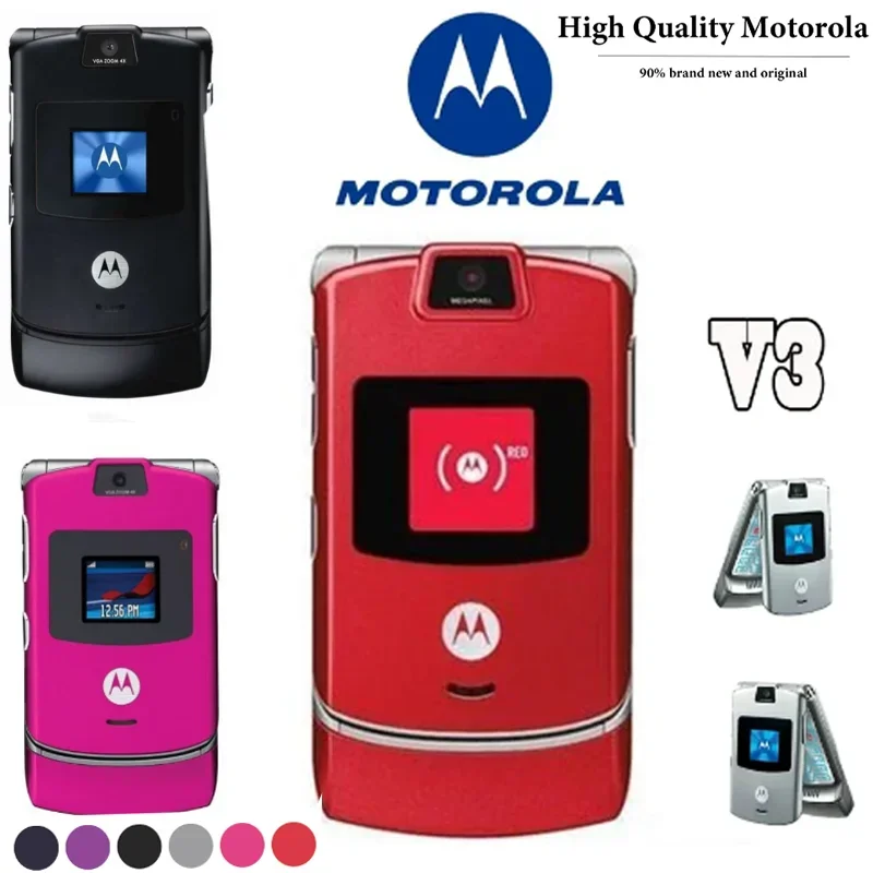 

Classic Recommended Mobile Phone Motorola RAZR V3 Mobile Phone Folding Clamshell Original GSM 850/900/1800/1900 Convenient