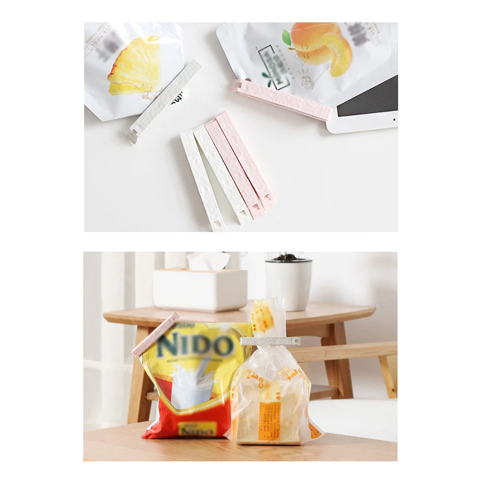 15 قطعة مشابك ختم الطعام مادة PP ممتازة محكم حقيبة الوجبات الخفيفة السدادة لتخزين المطبخ رقائق الخبز رمادي وردي أبيض #6