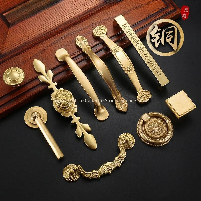 Kitchen Cupboard Knob Square Gold Cabinet Drawer Pull Closet Door Hardware European Fashion Luxury solid brass House Handle