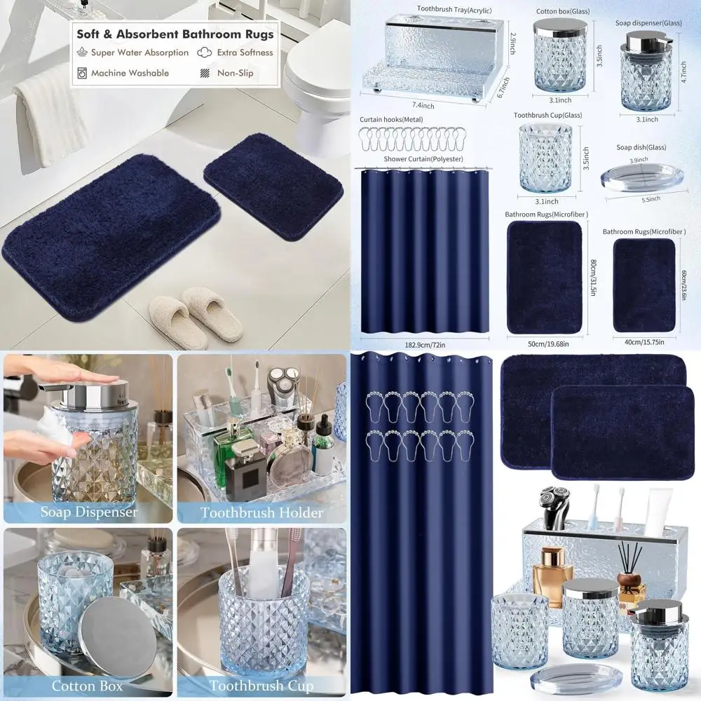 

20-Piece Glass Bathroom Accessory Set: Shower Curtain, Rugs, Dispenser, and More for Stylish Home Decor