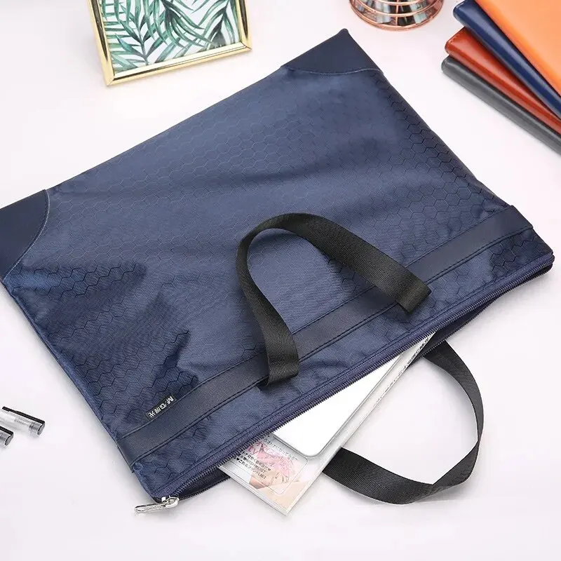 M&G Stationery A4 Blue/black Pattern Portable Conference Bag Large Capacity Business Zipper Bag Information Bag File Bag 1pc