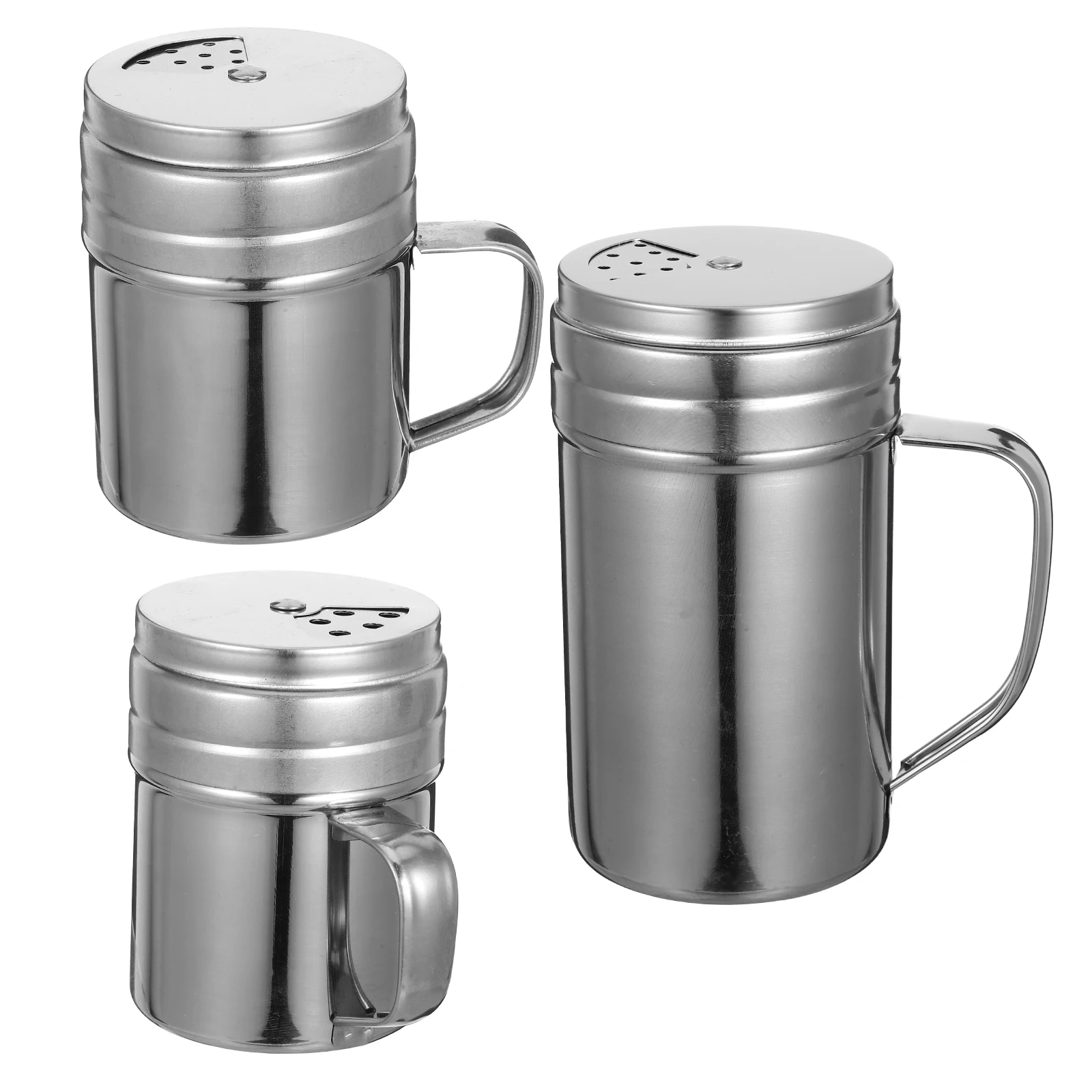 

3pcs Stainless Steel Spice Containers Rotatable Lid Kitchen Set Ground Pepper Salt Shaker Empty Bottles 410# Small Medium Large