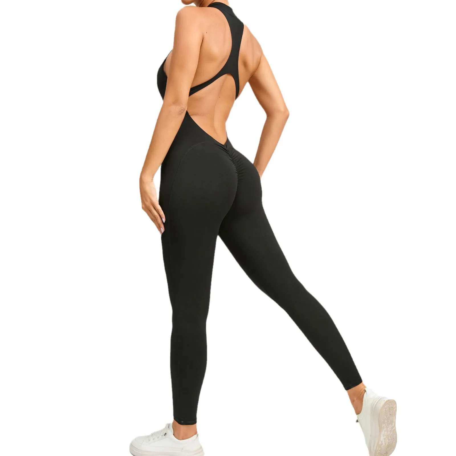 Yoga Sports Macacão com Zíper, Costas Ocas, Correndo Fitness Calças, 1 Pc