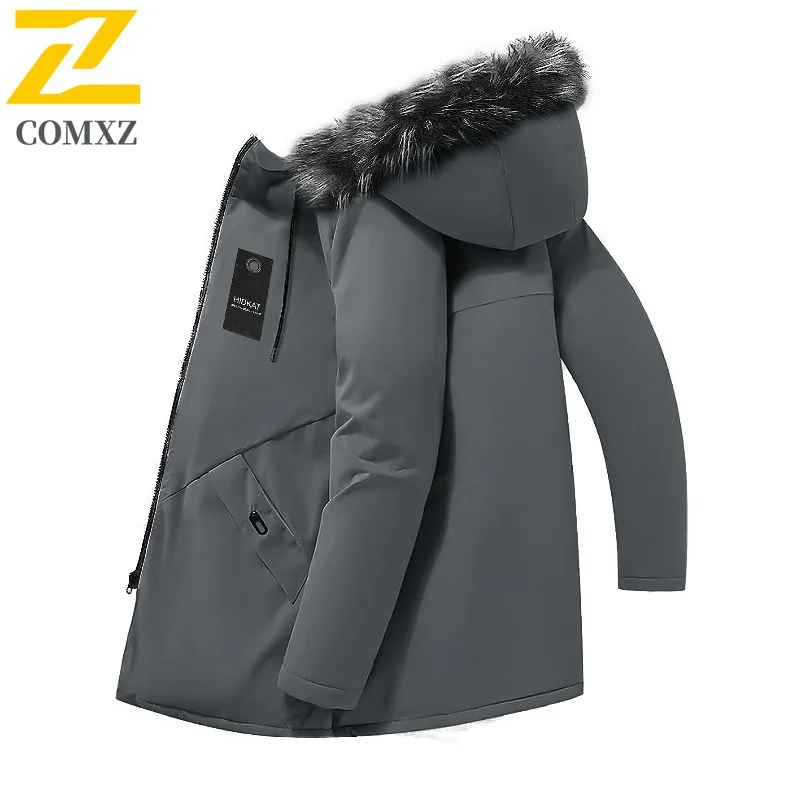 

Men's Winter Long Length Cotton-padded Jacket Loose Fit Hooded Fleece Lined Warmth Coat Outdoor Sports Thickened Fishing Parka