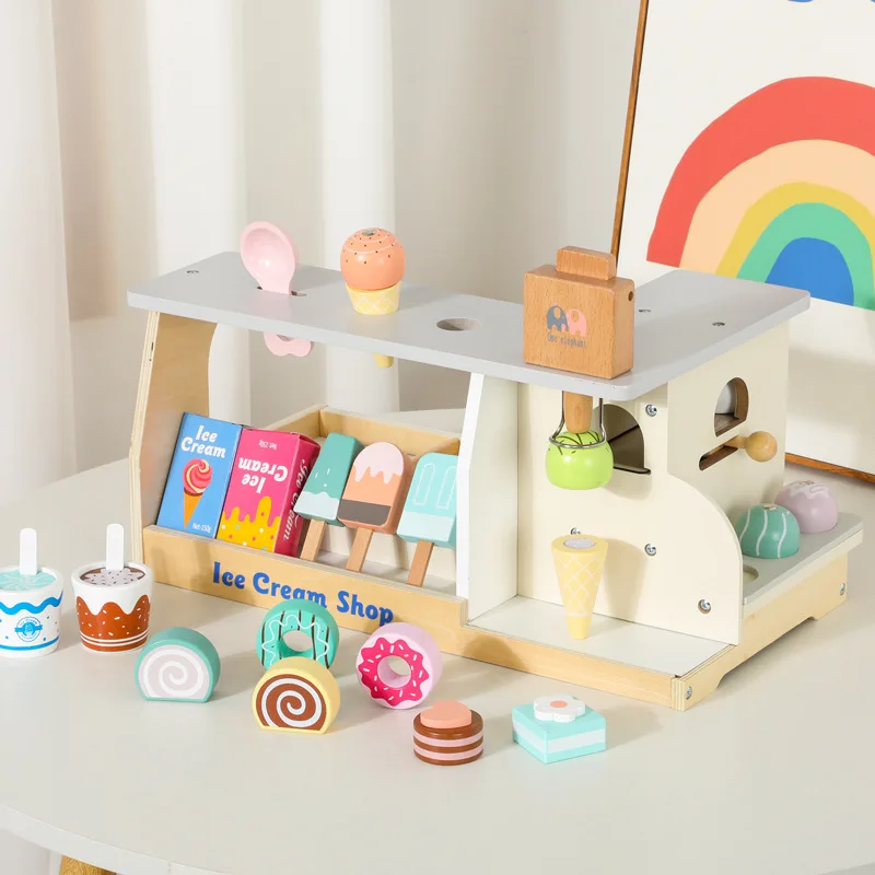 

Children's Wooden Simulation Mini Home Ice Cream And Ice Cream Sales Store, Small Shop, Baby Role-playing Interactive Toys