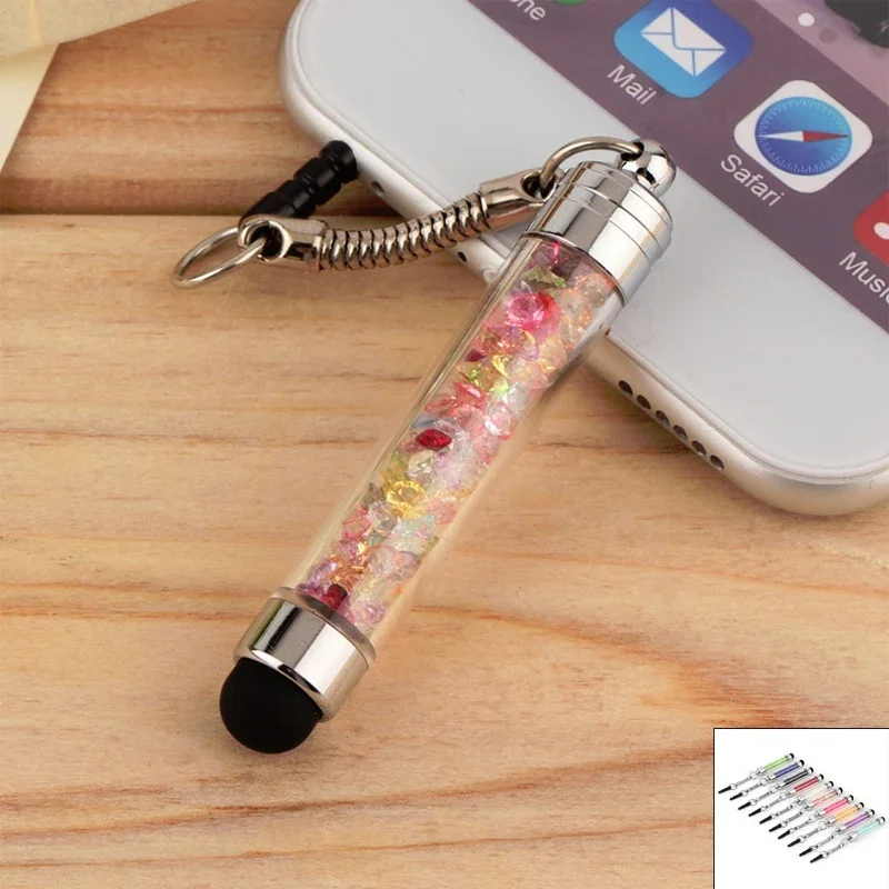 Diamond Crystal Stylus Touch Screen Pen Stylus 3.5mm Dust Plug Cap 2 in 1 For iPhone Android Mobile Phones Tablet Styluses Pen