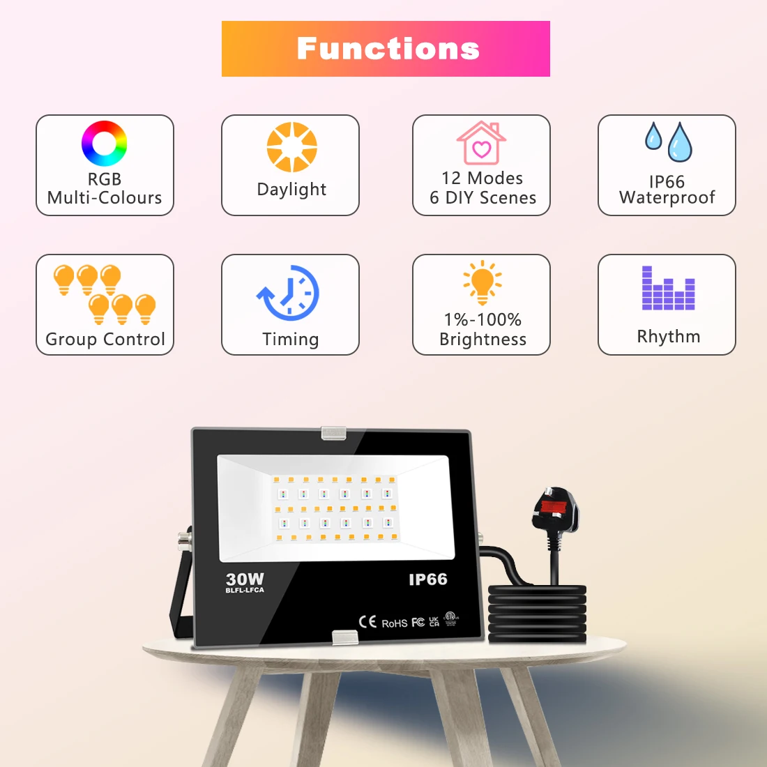 Foco-Projecteur LED à Large Faisceau, Éclairage d'Extérieur, Idéal pour un Jardin ou une Rue, RVB