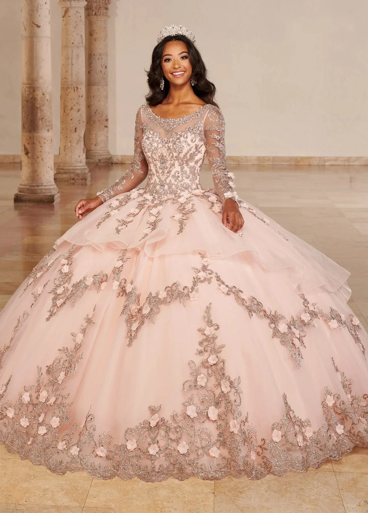 Lilac Charro Quinceanera Dresses Ball Gown Long Sleeves Tulle Appliques Puffy Mexican Sweet 16 Dresses 15 Anos