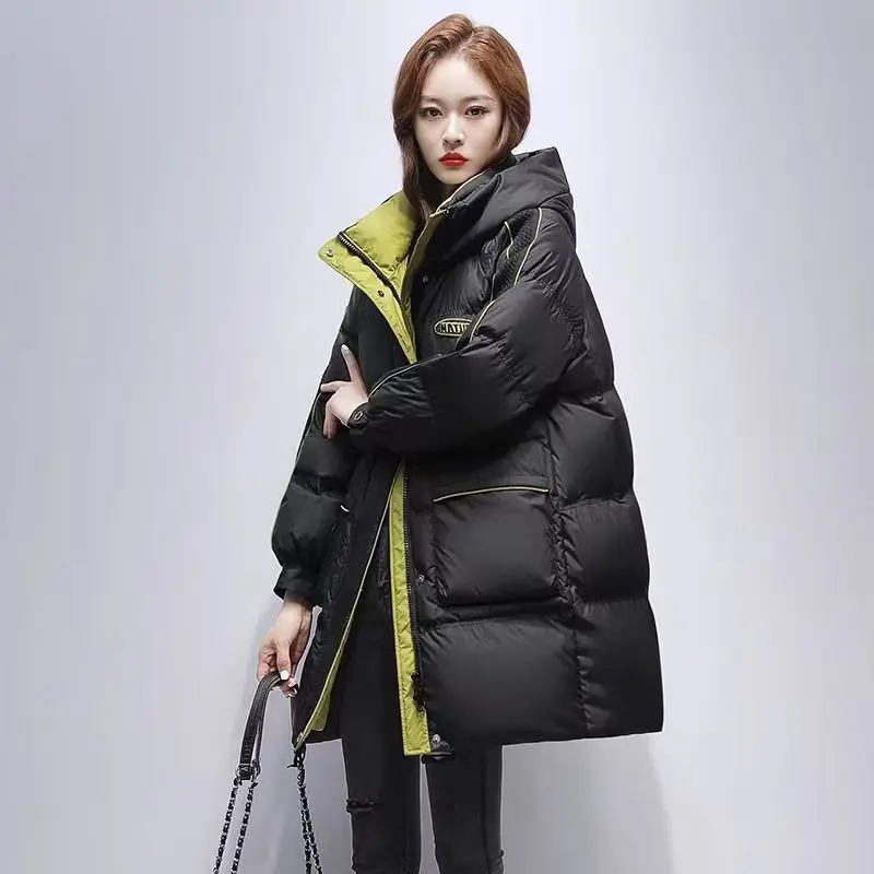 Down Cotton Coat For Women, Mid-Length, 2025 Winter New Fashionable Korean Style, Loose Thickened Hooded Puffer Jacket