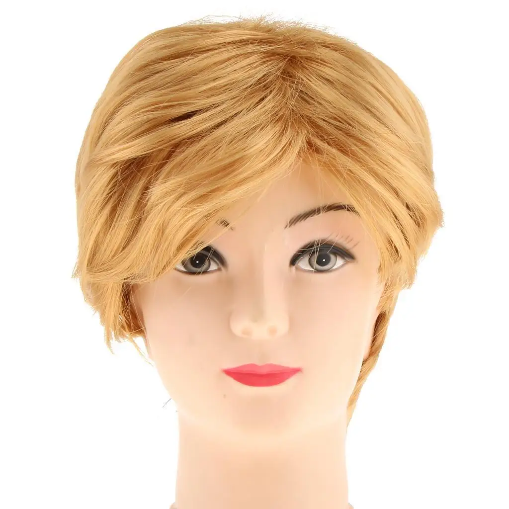 Man Short Gold Wig Synthetic Blond Cosplay Layered Wig Fancy Dress