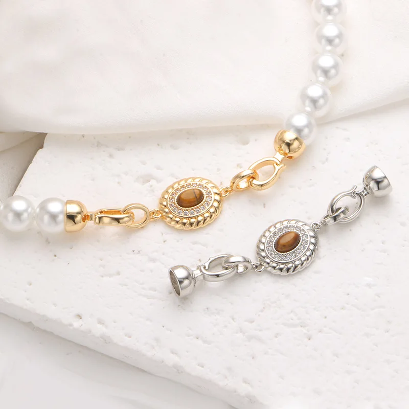 

1 Copper Plated 18K Gold Pearl Necklace Buckle Maillard Style Tiger Eye Stone Bracelet Connecting Buckle DIY Jewelry Accessories