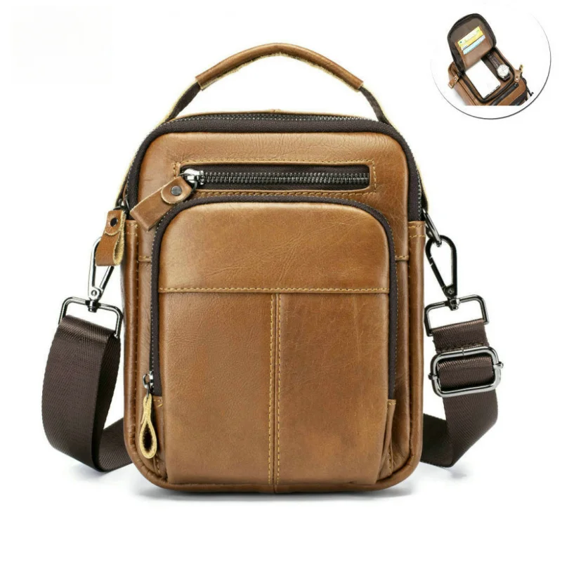 Men's genuine leather crossbody bag, top-grain cowhide shoulder bag for men, retro large-capacity multi-functional handbag