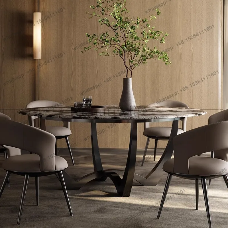 Italian light luxury marble home high-end villa natural luxury stone dining table and chair combination modern