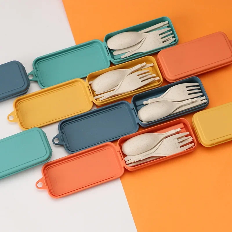 

Wheat Straw Dinnerware Set Portable Tableware Knife Fork Spoon Chopsticks Set Travel Cutlery Set Eco-Friendly Utensil Box