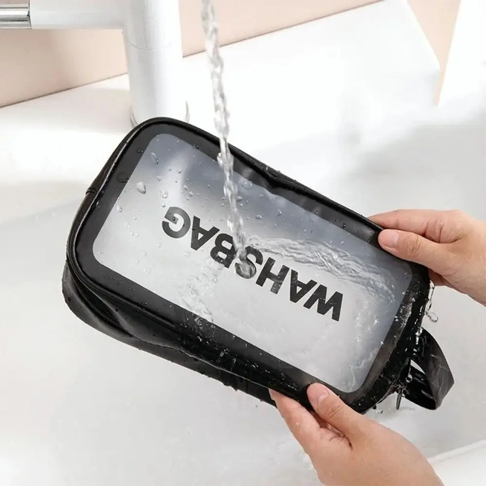 Practical Large Capacity Transparent Makeup Bag With Handle Medium Clear Toiletry Pouch Translucent Travel Wash Bag Storage