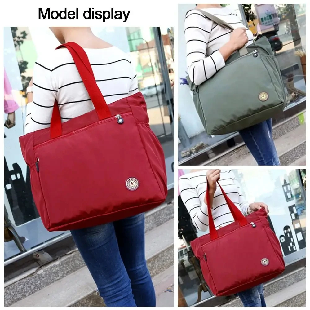 Super große Tasche! Einfarbige Frauen Einkaufstasche Mode große Kapazität Handtasche Umhängetasche Nylon Damen Geldbörse Tasche Einkaufstasche – Detail 5