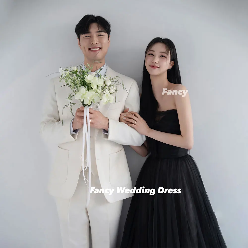 

Fancy Simple Black Strapless Wedding Dress Korea Photo Shoot A Line Satin 웨딩드레스 Sleeveless Evening Dresses Customized