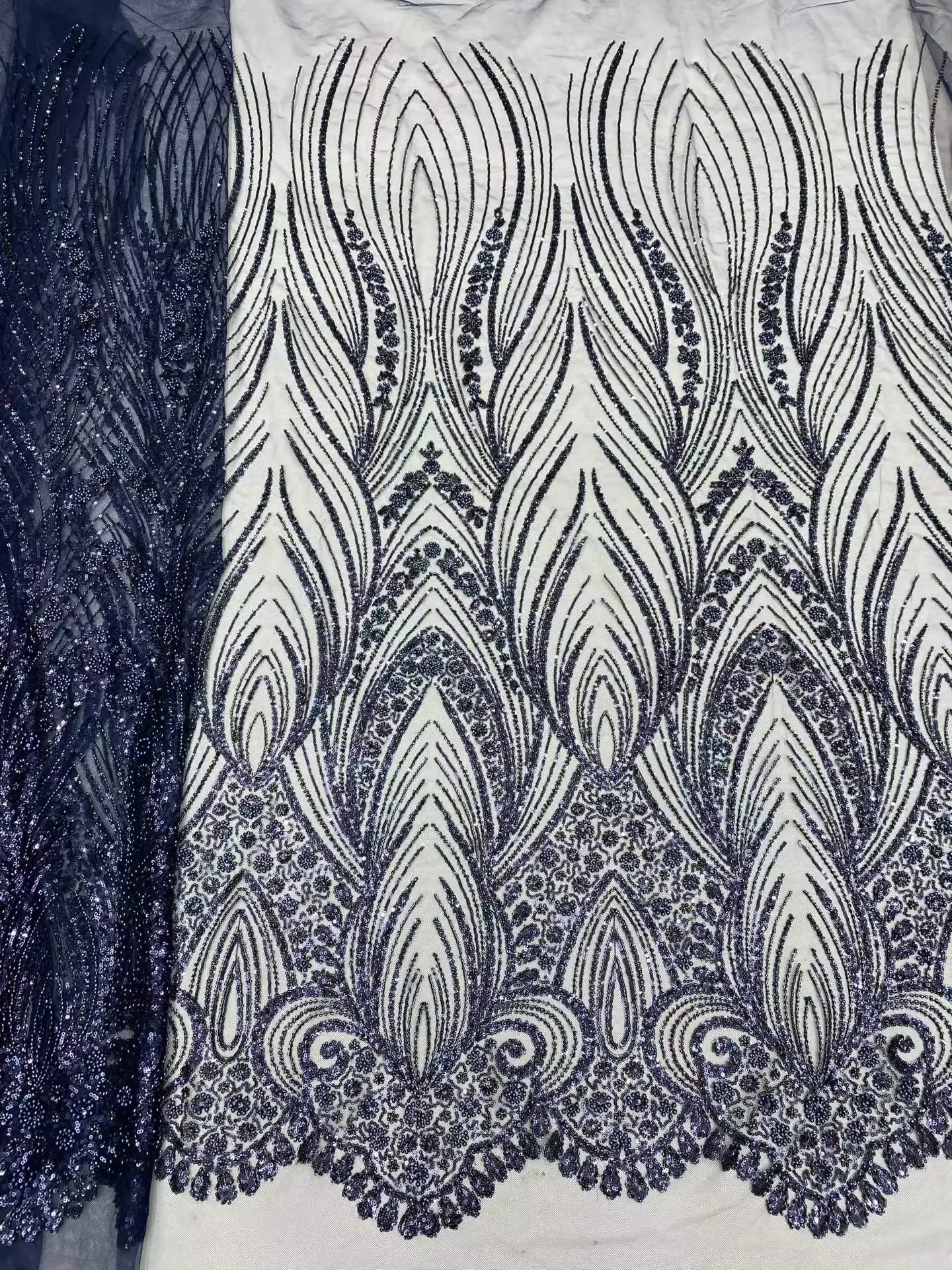 

New Design African Sequin Lace Fabric 2026 High Quality 3D French Beaded Lace Fabric For Nigerian Wedding Party Dress