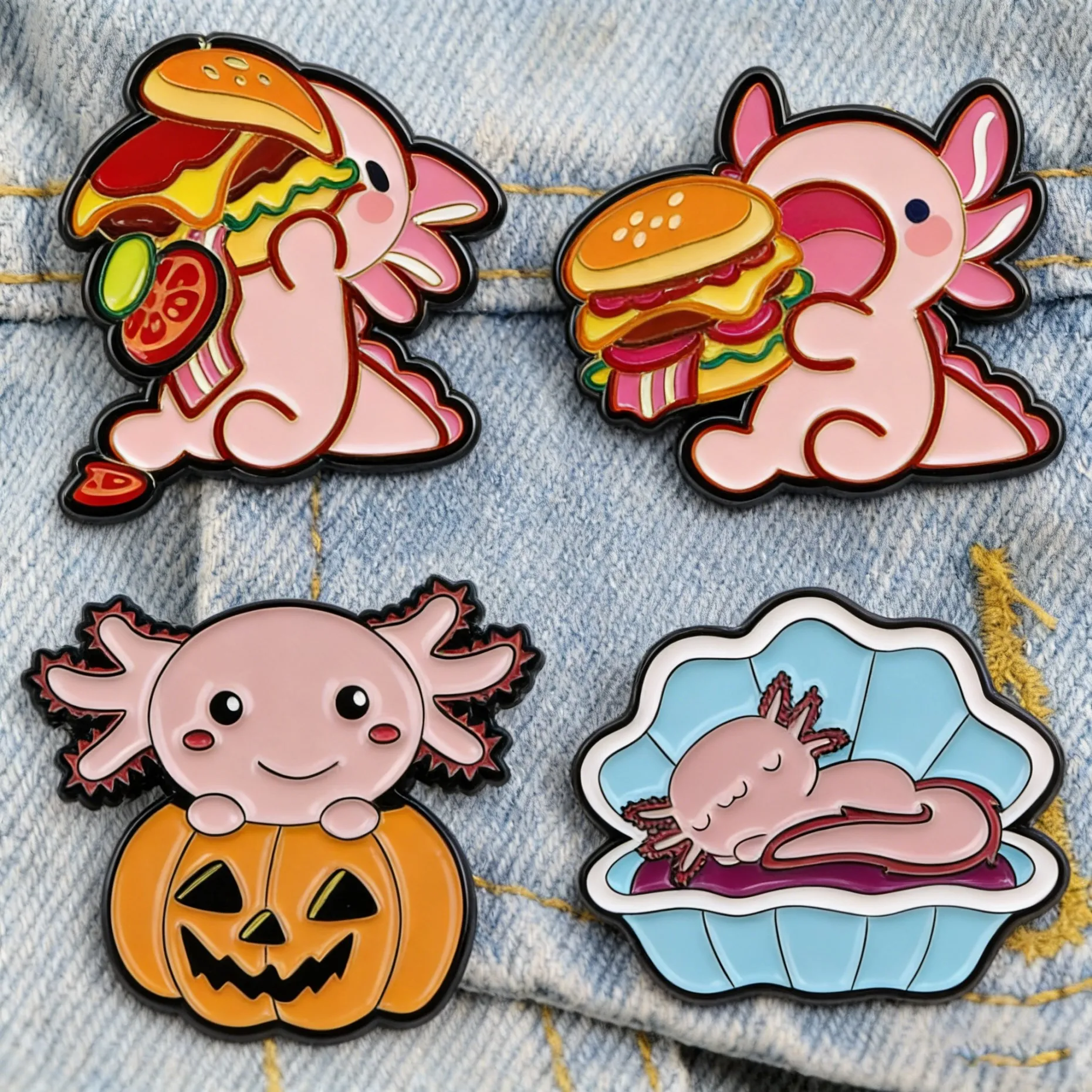 Lindos broches de esmalte de axolote, broches rosas kawaii para mochilas, insignias de solapa, accesorios para ropa y bolsos, regalo para amantes de los animales