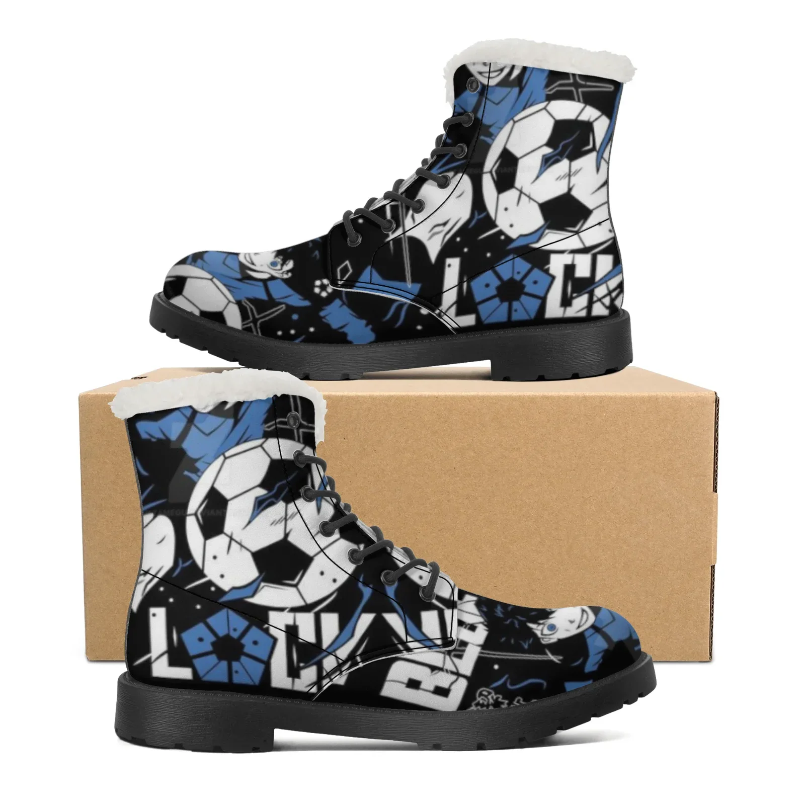 

Anime Blue Lock Plush Boots Warm Snow Boots for Men Women Winter Outside Footwear Non-slip High Top Boots Size EU35-48
