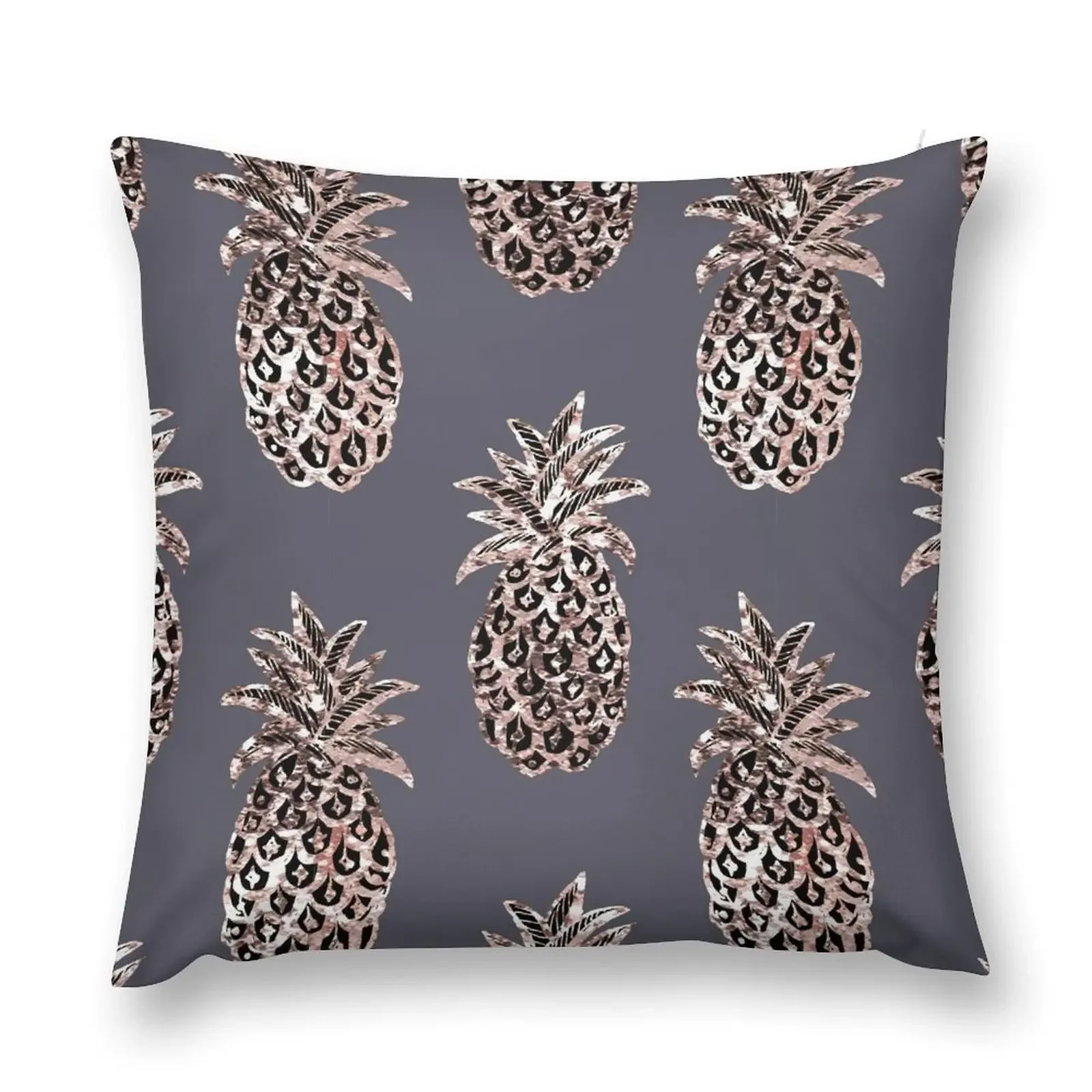 Rose Gold Sparkle Pineapple on gray Throw Pillow Cushion Cover Set Christmas Covers For Cushions anime girl pillow