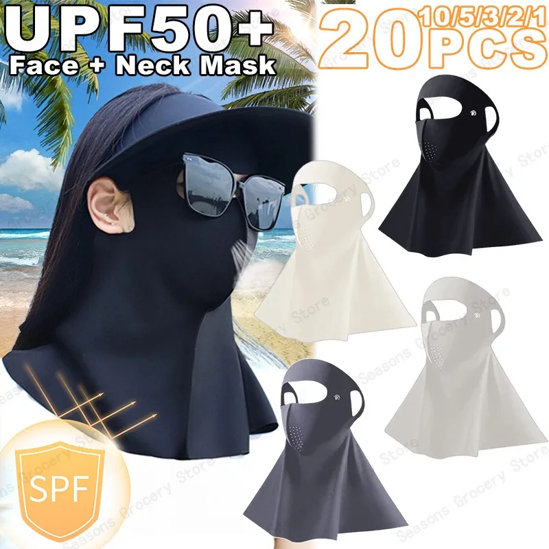 

UPF50 + защитная маска от солнца на все лицо и шею, дышащая УФ-защита из ледяного шелка для езды на велосипеде, спорта на открытом воздухе, летняя крышка для лица