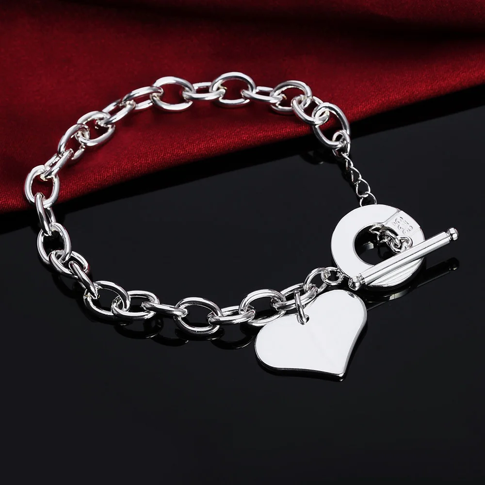 

Hot New 925 Sterling Silver Bracelets Women Hanging Heart Card Chain Party Girl Christmas Day Gift High Quality Jewelry