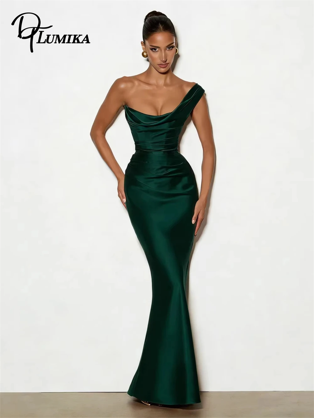 DTLumika Satin One Shoulder Pleat Sexy Party Dress Robes Backless Elegant Bodycon Night Club Dress Long Summer Dress Customized