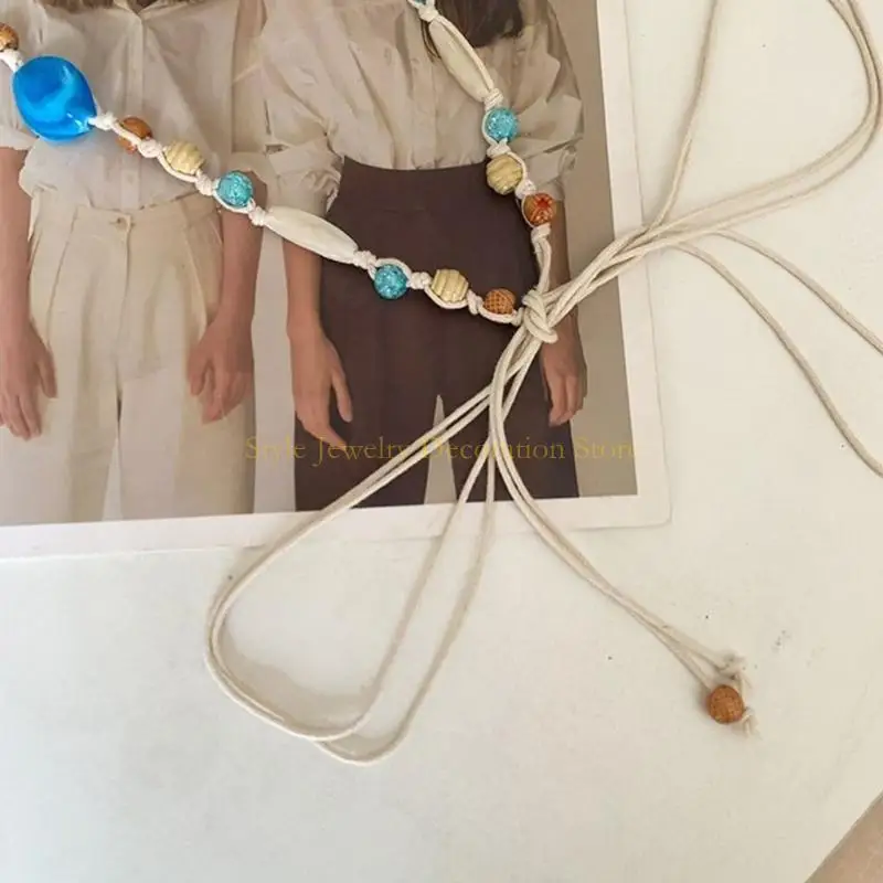 D46Eハンドメイドワックスロープウエストバンドボヘミアンの衣装を一致させるためのビーズの詳細