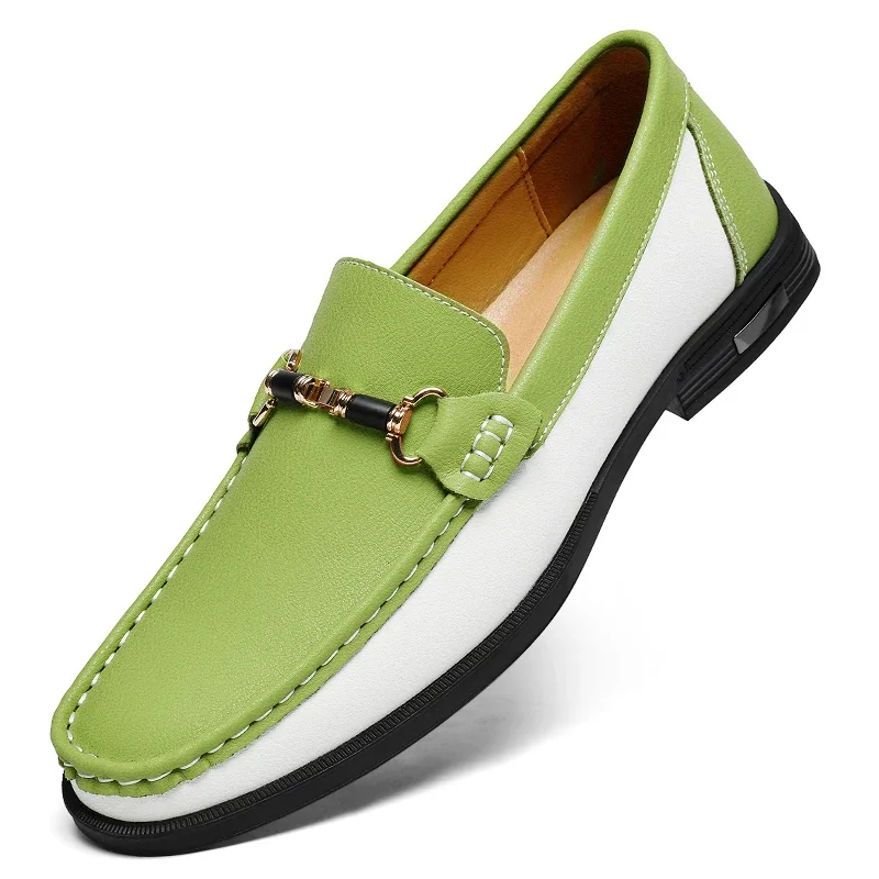 Luxury Brand Genuine Leather Mens Shoes Wedding  Slip on Loafers New Trend Metal Buckle Moccasins Versatile Male Business Shoes