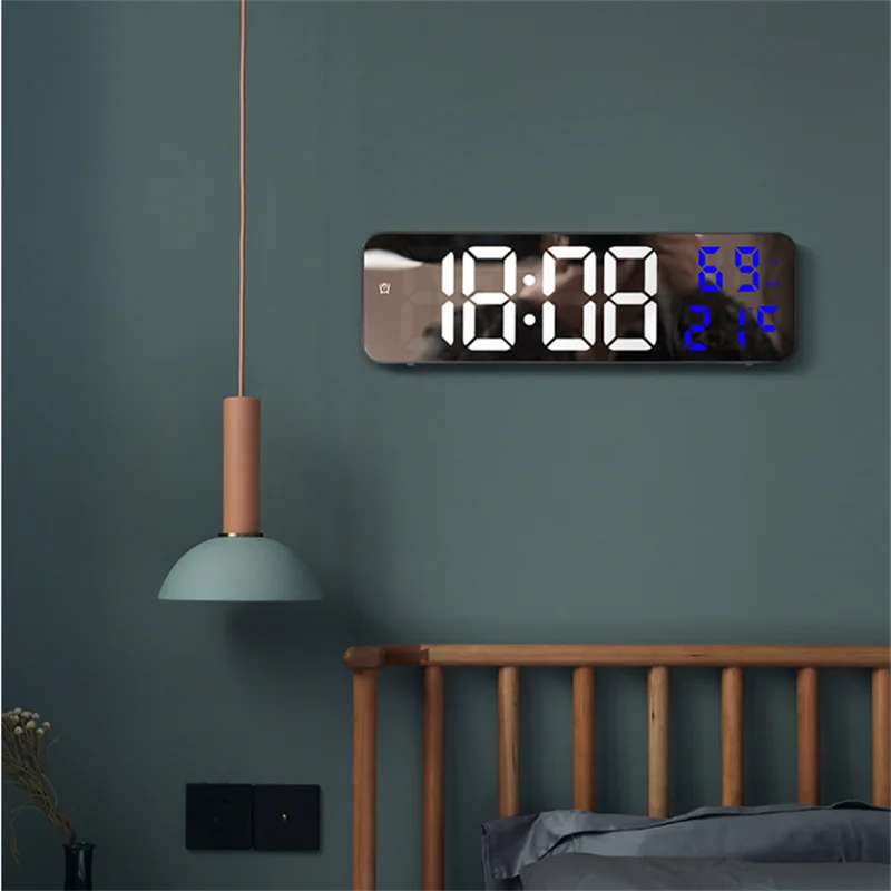 Despertador digital com USB, Relógio LED com temperatura e umidade, Relógio de mesa eletrônico, Snooze, Modo noturno, 12 H, 24H