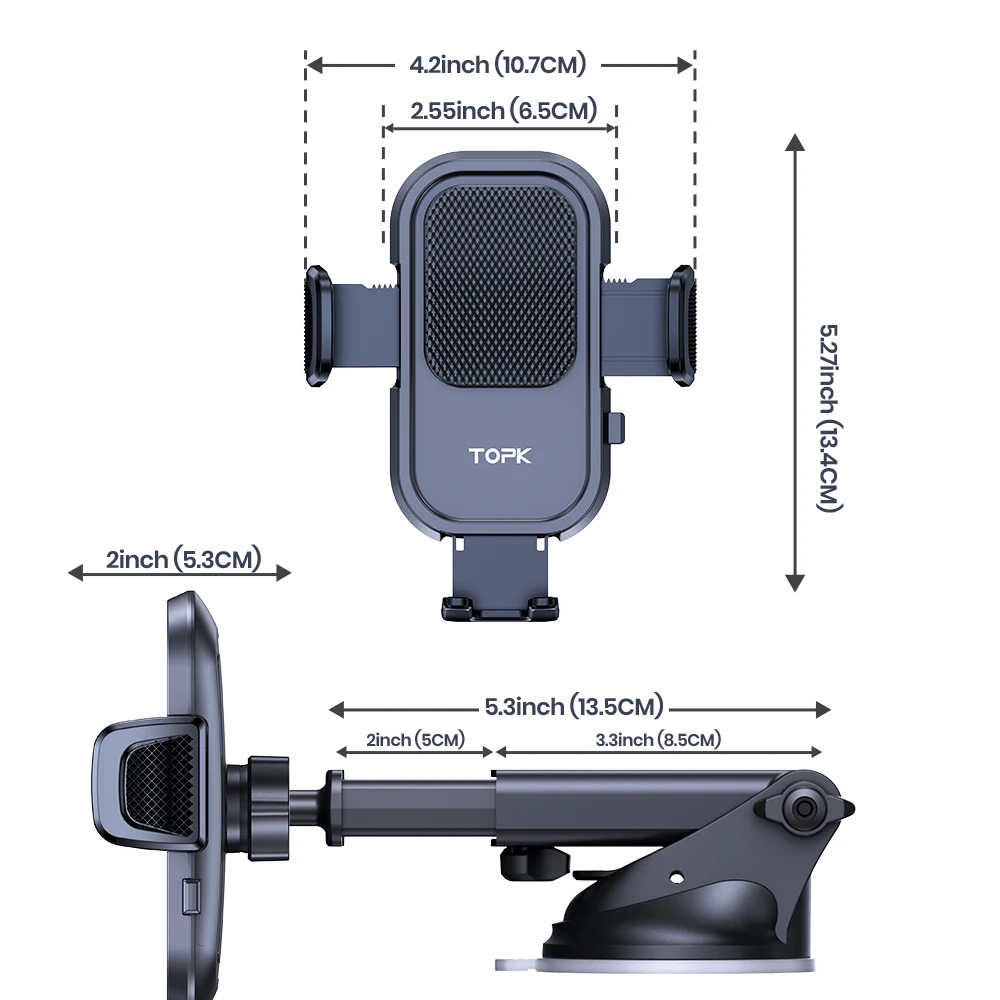 TOPK Stark Saugende Auto-Handyhalterung für Armaturenbrett und Windschutzscheibe mit Teleskoparm für iPhone 15 14 Samsung Auto GPS-Halterung – Detail 8